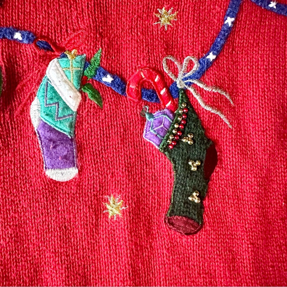 Women’s Small Red Vintage Ugly Christmas Sweater Embroidered‎ Appliqué Beaded - Picture 3 of 9